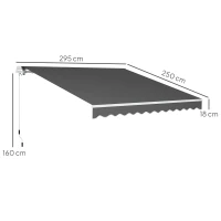 Outsunny 3 x 2.5m Garden Patio Manual Awning, Retractable Canopy Sun Shade Shelter with Fittings and Crank Handle, Dark Grey(m-3)