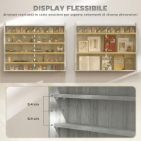 HOMCOM Vetrina per Collezionismo a 4 Ripiani Regolabili in Legno con Ante in Vetro, 80x9.5x60 cm, Grigio(m-4)