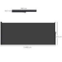 Outsunny Retractable Side Awning, Outdoor Privacy Screen for Garden, Hot Tub, Balcony, Terrace, Pool, 400 x 160cm, Black(m-3)