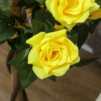 Outsunny Set of 2 Artificial Plants White Rose Floral in Pot, Fake Plants for Home Indoor Decor, 90cm, Yellow(m-8)