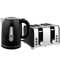 HOMCOM Kettle and Toaster Set, 1.7L 3000W Rapid Boil Jug Kettle with Otter Thermostat, Limescale Filter, 4 Slice Toaster with 7 Browning Controls, Crumb Tray, LED Strip, Black(m-1)