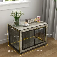 PawHut Dog Crate Furniture with Wheels, Double Doors, for Medium Dogs, Grey(m-3)