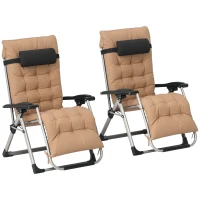 Outsunny 2 Piece Reclining Zero Gravity Sun Loungers with Cushions, Khaki(m-10)