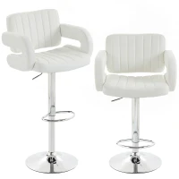 HOMCOM Bar Stools Adjustable Swivel Kitchen Chairs with Backrest Armrest Set of 2 PU Leather White(m-1)