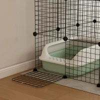 PawHut Steel Wire Cat Cage Indoor with Hammock, Ramps, Doors, DIY Cat Enclosure for 1-3 Cats, Black(m-9)