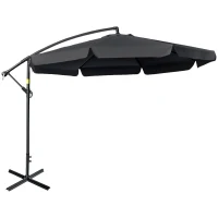 Outsunny 2.7m Garden Banana Parasol Cantilever Umbrella with Crank Handle and Cross Base for Outdoor, Hanging Sun Shade, Black(m-10)