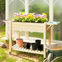 Outsunny 46 x 94cm Wooden Raised Planter, with Shelves - Natural Finish(m-2)