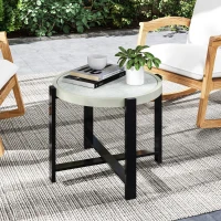 Outsunny Round Small Garden Table, 60cm Outdoor Side Table with Faux Marble Tempered Glass Top, Aluminium Frame for Garden, Patio, Balcony, Light Grey(m-9)