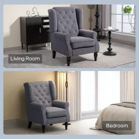 HOMCOM Wingback Accent Chair, Retro Upholstered Button Tufted Occasional Chair for Living Room and Bedroom, Charcoal Grey(m-8)