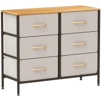 HOMCOM Fabric Chest of Drawers, Industrial Bedroom Dresser with 6 Fabric Drawers, Steel Frame and Wooden Top for Nursery, Living Room, Hallway, Cream White(m-10)