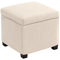 HOMCOM Storage Ottoman Bench, Corduroy Storage Chest Box with Wooden Legs, 40cm Bed End Bench for Living Room, Bedroom, Entryway, Beige(m-10)
