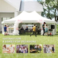 Outsunny 10 Sides Decagonal Garden Gazebo Marquee Party Tent Wedding Canopy Outdoor Heavy Duty Metal Frame (8.9m x 6.5m) - White(m-7)