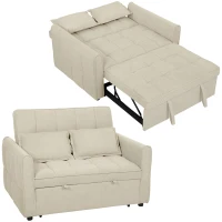 HOMCOM 2 Seater Sofa Bed, 3-in-1 Convertible Sleeper Sofa with Click-clack Adjustable Backrest and 2 Pillows, Light Brown(m-10)