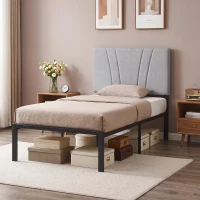 HOMCOM 3FT Single Bed Frame with Upholstered Headboard and Underbed Storage, Black and Light Grey(m-9)