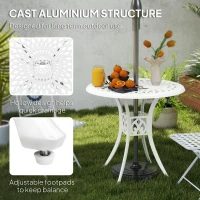 Outsunny 78 cm Round Garden Dining Table with Parasol Hole Antique Cast Aluminium Outdoor Table Only, White(m-4)