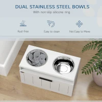 PawHut Raised Dog Bowl with Slow Feeder, Two Stainless Steel Dog Bowls, Drawer, for Large and Extra Large Dogs, White(m-7)