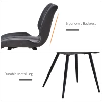 HOMCOM Dining Chairs Set of 2, PU Leather Upholstered Kitchen Chairs with Backs, Moulded Padded Seats and Steel Frame for Dining Room, Grey(m-4)