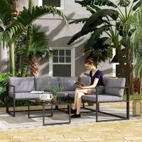 Outsunny Three-Piece L Shaped Garden Furniture Set with Cushions - Grey(m-2)