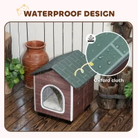 PawHut Insulated Outdoor Cat House, Water-Resistant Feral Cat Shelter with Elevated Base and Cushion, Red-brown(m-5)