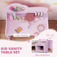 AIYAPLAY Kids Dressing Table with Mirror, Stool, Kids Vanity Table with Shelves, for Ages 3-8 Years, Purple(m-4)