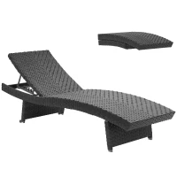 Outsunny Outdoor PE Rattan Sun Lounger, Folding Wicker Garden Lounger Recliner with 4-Level Adjustable Backrest, Rolling Sunbed Lounge Chair with Wheels, Non-Slip Legs for Balcony, Beach, Black(m-1)