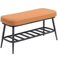 HOMCOM PU Leather Shoe Storage Bench - Brown(m-1)
