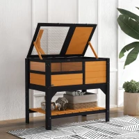PawHut Wooden Tortoise House, with Shelter, Run, Shelf, Lamp Holder, Tray, Yellow(m-9)