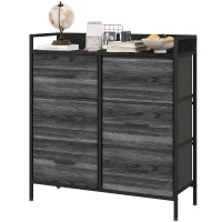 HOMCOM Rustic Chest of Six Fabric Drawers - Black(m-11)