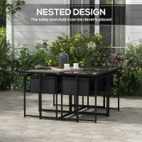 Outsunny 5 Piece Garden Dining Set with Breathable Mesh Seat, Adjustable Backrest, Tempered Glass Table Top for Patio, Black(m-4)
