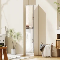 kleankin Tall Bathroom Cabinet with Mirror and Adjustable Shelf - High Gloss White(m-2)