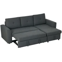 HOMCOM 3 Seater Sofa Bed, L Shaped Pull Out Sofa Bed with Storage, Convertible Click Clack Settee Sectional Sleeper Futon for Living Room, Office, Dark Grey(m-10)