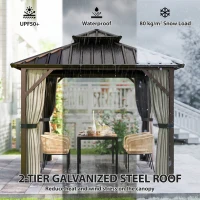 Outsunny 3x3 m Hardtop Gazebo Canopy with UPF50+ Double Galvanised Steel Roof, Aluminium Garden Gazebo Permanent Pavilion, Brown(m-4)