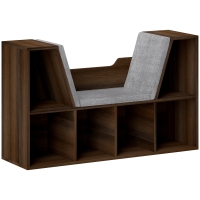 HOMCOM Bookcase Storage Shelf with Cushioned Reading Seat, Cube Bookshelf Organizer for Bedroom Living Room, Chestnut