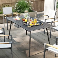 Outsunny Rectangle Garden Table with Slat Top, Steel Frame, Outdoor Table for 6 Person, 150 x 80 x 74 cm, Grey(m-8)