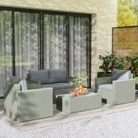 Outsunny Four-Piece Rattan Sofa Set, with Wood-Top Table(m-2)