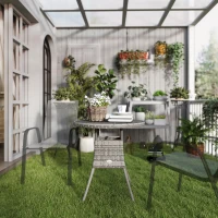 Outsunny 70 cm Wood-Effect Rattan Garden Table - Grey(m-7)
