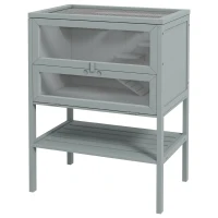PawHut Wooden Hamster Cage 3 Tier House w/ Storage Shelf, Openable Top for Gerbils, Grey(m-11)