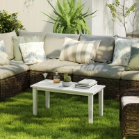 Outsunny Outdoor Garden Coffee Table, HDPE All-Weather Rectangular Outdoor Garden Table with Slatted Tabletop for Patio, Balcony, 91 x 44 x 42 cm, White(m-8)