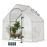 Outsunny Walk In Tomato Greenhouse Garden Outdoor Mini Greenhouse Flower Planter Steel Frame with Zipped Door & Window, PE Cover, 180 x 100 x 168CM,  White(m-10)
