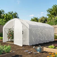 Outsunny Polytunnel Greenhouse Walk-in Grow House with UV-resistant PE Cover, Door, Galvanised Steel Frame, 4 x 3 x 2m, White(m-9)