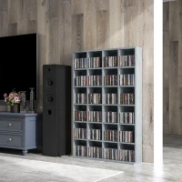 HOMCOM CD Storage Unit with Adjustable Shelves, 89 x 130.5 cm, Cement Grey(m-7)