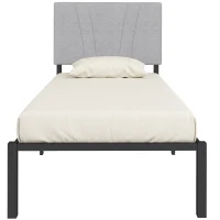 HOMCOM 3FT Single Bed Frame with Upholstered Headboard and Underbed Storage, Black and Light Grey(m-10)