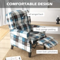 HOMCOM Wingback Reclining Chair Push Back Recliner Armchair for Living Room Bedroom with Footrest Armrests Wood Legs Blue(m-5)