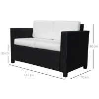 Outsunny Rattan Sofa, 2 Seater Garden Furniture with Soft Padded Cushion and Armrests, Wicker Garden Loveseat for Patio, Black(m-3)