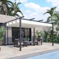 Outsunny 4 x 3(m) Aluminium Pergola with Retractable Roof, Garden Gazebo Canopy Shelter for Outdoor, Patio, Cream White(m-2)
