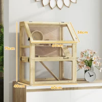 PawHut Wooden Hamster Cage with Detachable 32cm Deep Bottom, Hut, Seesaw, Exercise Wheel, Ramp, 60 x 40 x 75cm, Natural(m-3)