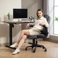 HOMCOM Faux Leather Office Chair. with Flip-Up Armrests - Charcoal Grey(m-8)