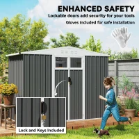Outsunny 8 x 4 ft Metal Garden Shed, Garden Storage Shed with Window, 4 Vents and Lockable Door, Waterproof Galvanised Steel Tool Storage Cabinet, Dark Grey(m-5)