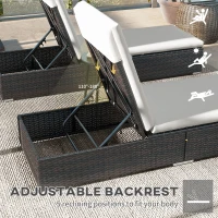 Outsunny Set of Two Rattan Sun Loungers, with Reclining Backs - Brown/Cream(m-6)