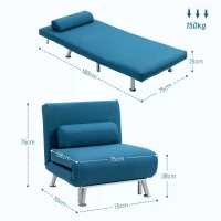 HOMCOM Single Linen-Look Sleeper Chair - Blue(m-3)